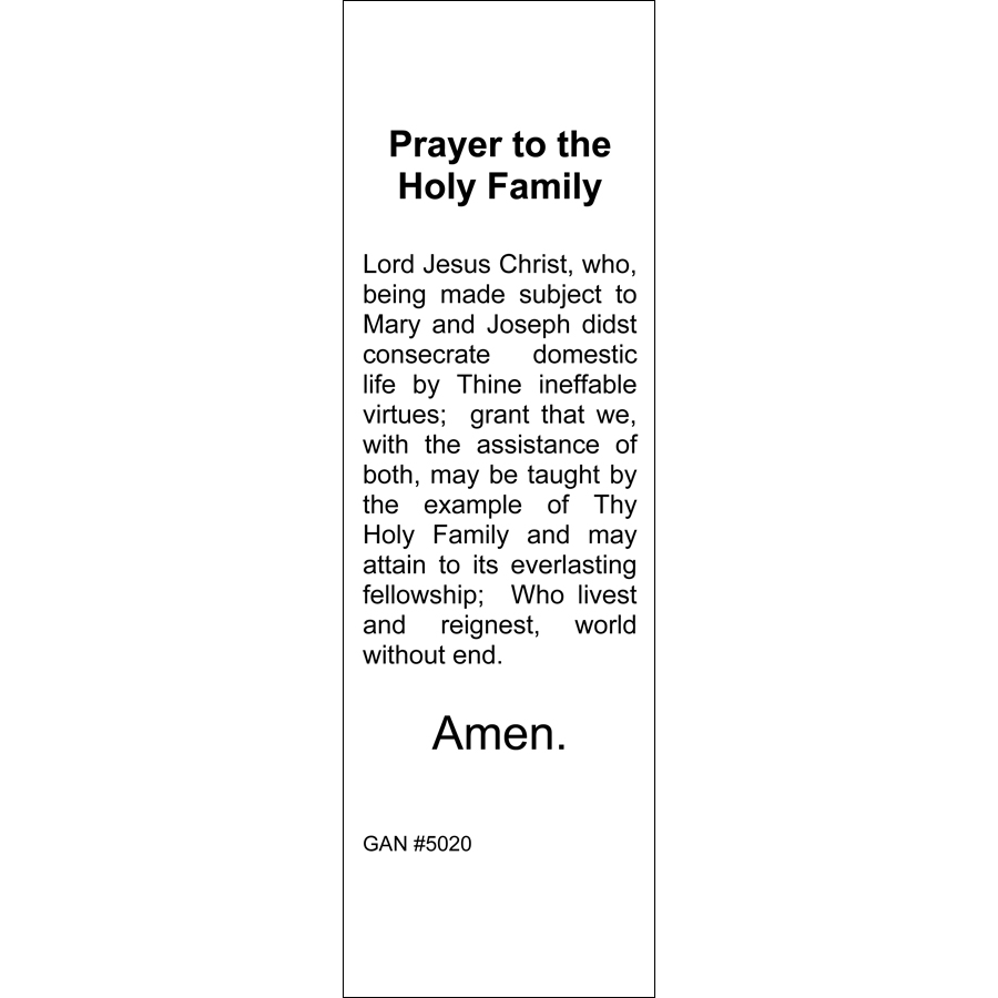 Holy Family Bookmark | Gannon's Prayer Card Co.