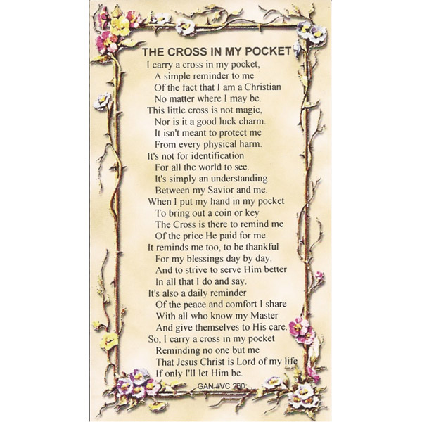 Cross in My Pocket Verse Card | Gannon's Prayer Card Co.